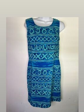 Vintage Kathie Lee Collection Blue Geometric Dress Size 8/32